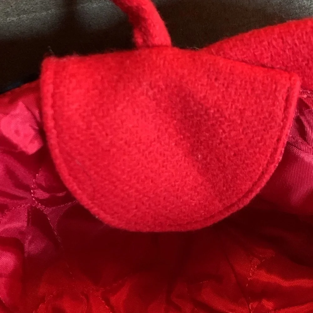Kid’s dressy red trapper style hat with black velvet trim